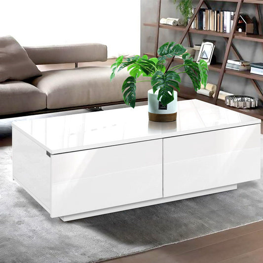 Artiss Modern Coffee Table 4 Storage Drawers High Gloss Living Room Furniture White