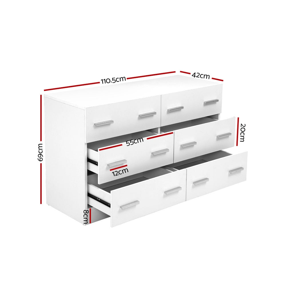 Artiss 6 Chest of Drawers Cabinet Dresser Tallboy Lowboy Storage Bedroom White