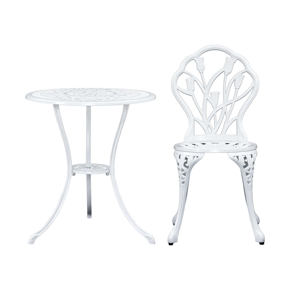 Gardeon 3PC Outdoor Setting Cast Aluminium Bistro Table Chair Patio White