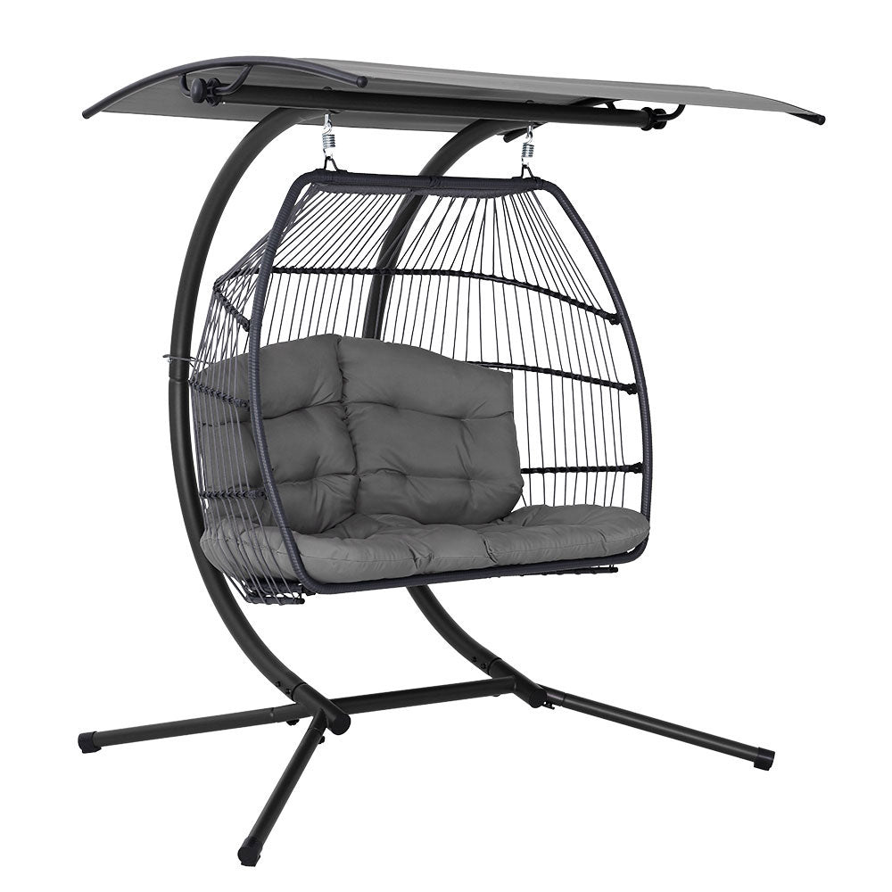 Gardeon Outdoor Furniture Lounge Hanging Swing Chair Egg Hammock Stand Rattan Wicker Grey