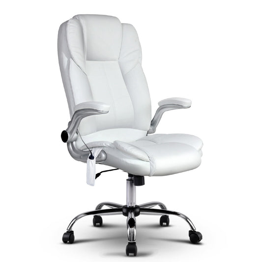 Artiss Massage Office Chair PU Leather 8 Point - White