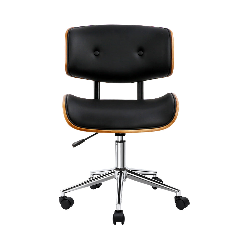 Artiss Wooden Office Chair Black Leather