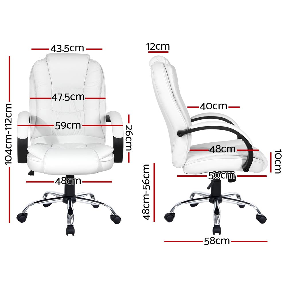 Artiss Office Chair Gaming Computer Chairs Executive PU Leather Seating White