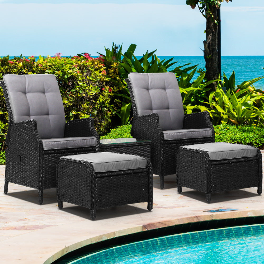 Gardeon Recliner Chairs Sun lounge Setting Outdoor Furniture Patio Garden Wicker