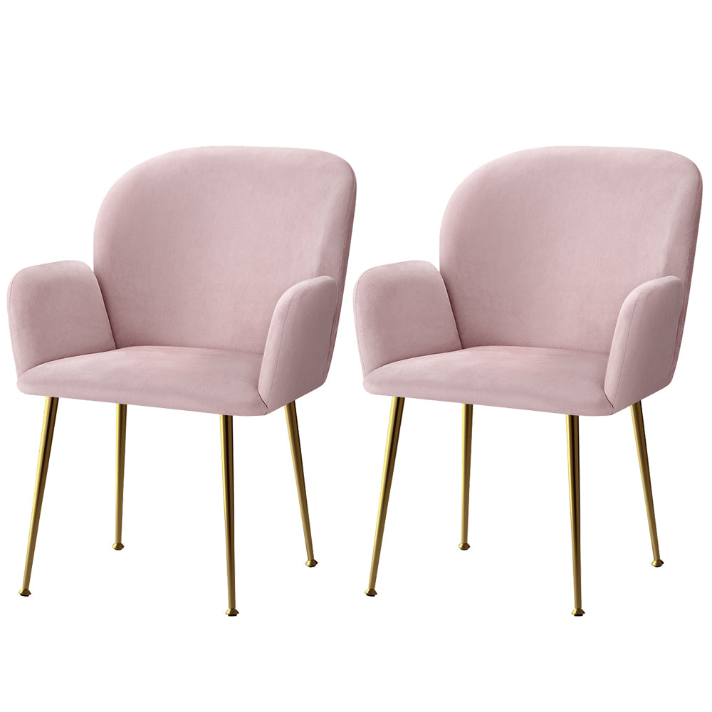 Artiss Set of 2 Kynsee Dining Chairs Armchair Cafe Chair Upholstered Velvet Pink