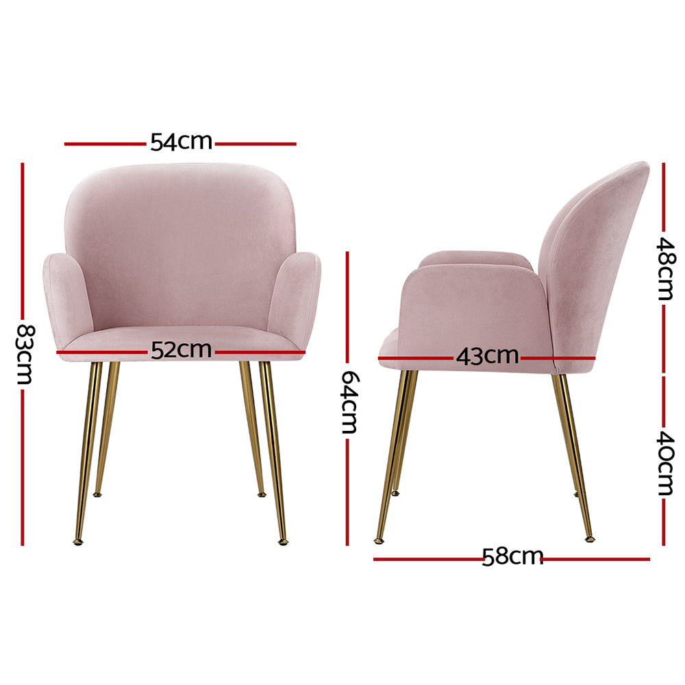 Artiss Set of 2 Kynsee Dining Chairs Armchair Cafe Chair Upholstered Velvet Pink