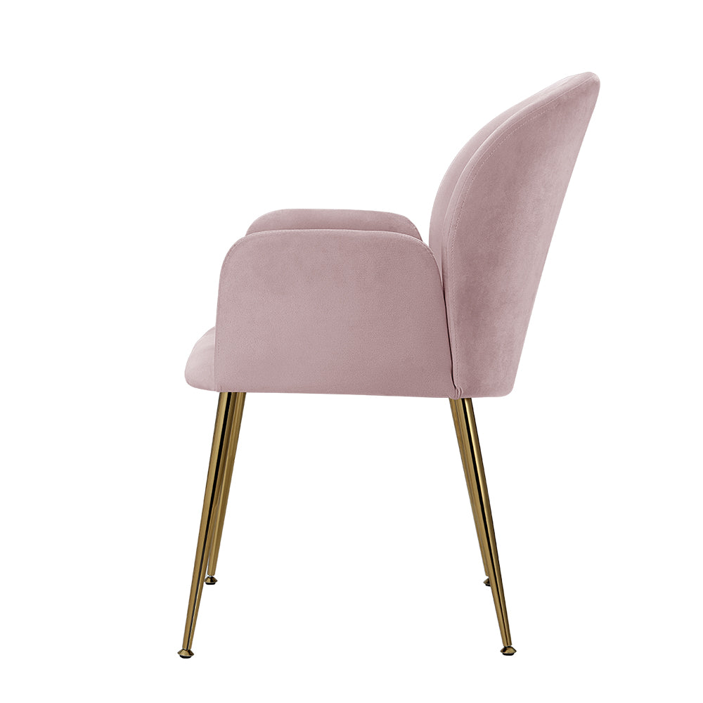 Artiss Set of 2 Kynsee Dining Chairs Armchair Cafe Chair Upholstered Velvet Pink