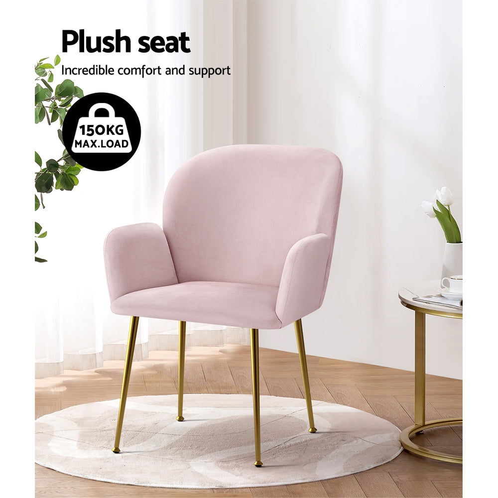 Artiss Set of 2 Kynsee Dining Chairs Armchair Cafe Chair Upholstered Velvet Pink