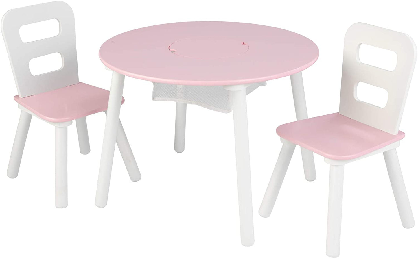 Round Table and 2 Chair Set for children (White and Pink)