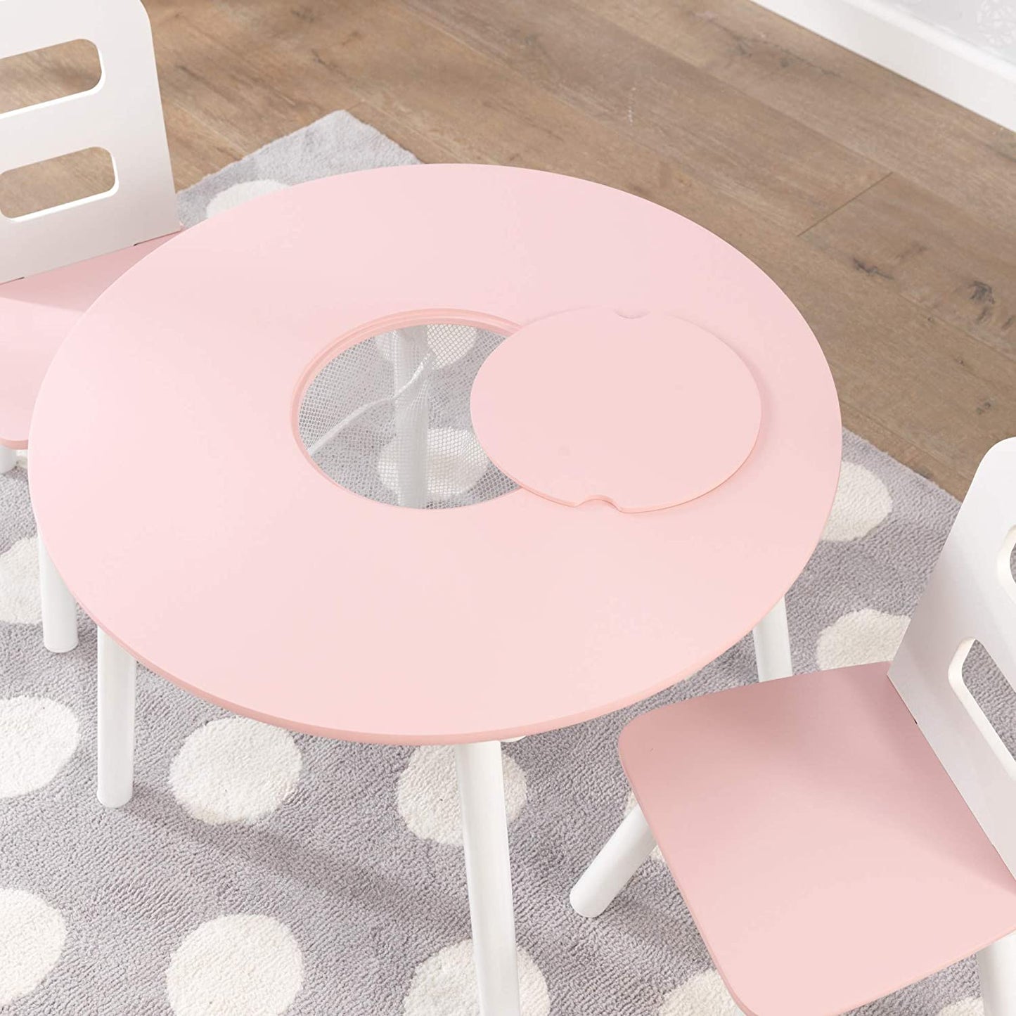 Round Table and 2 Chair Set for children (White and Pink)