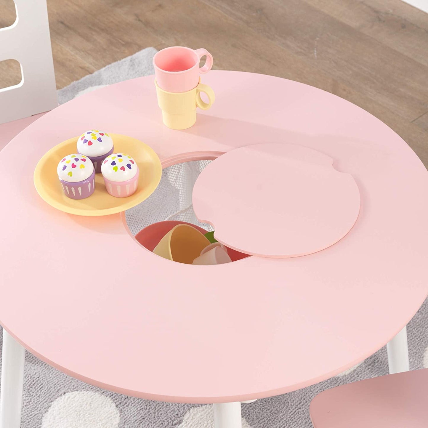 Round Table and 2 Chair Set for children (White and Pink)