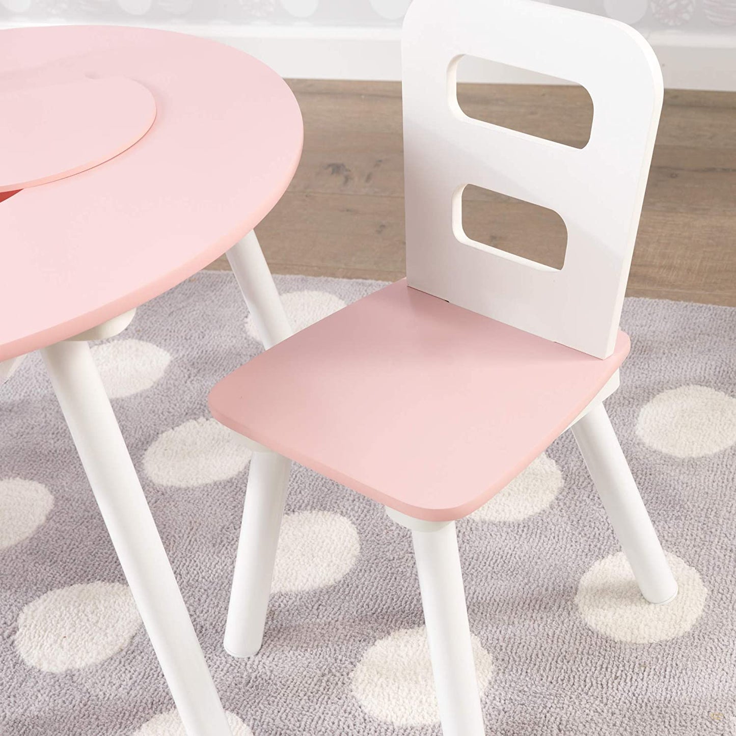 Round Table and 2 Chair Set for children (White and Pink)