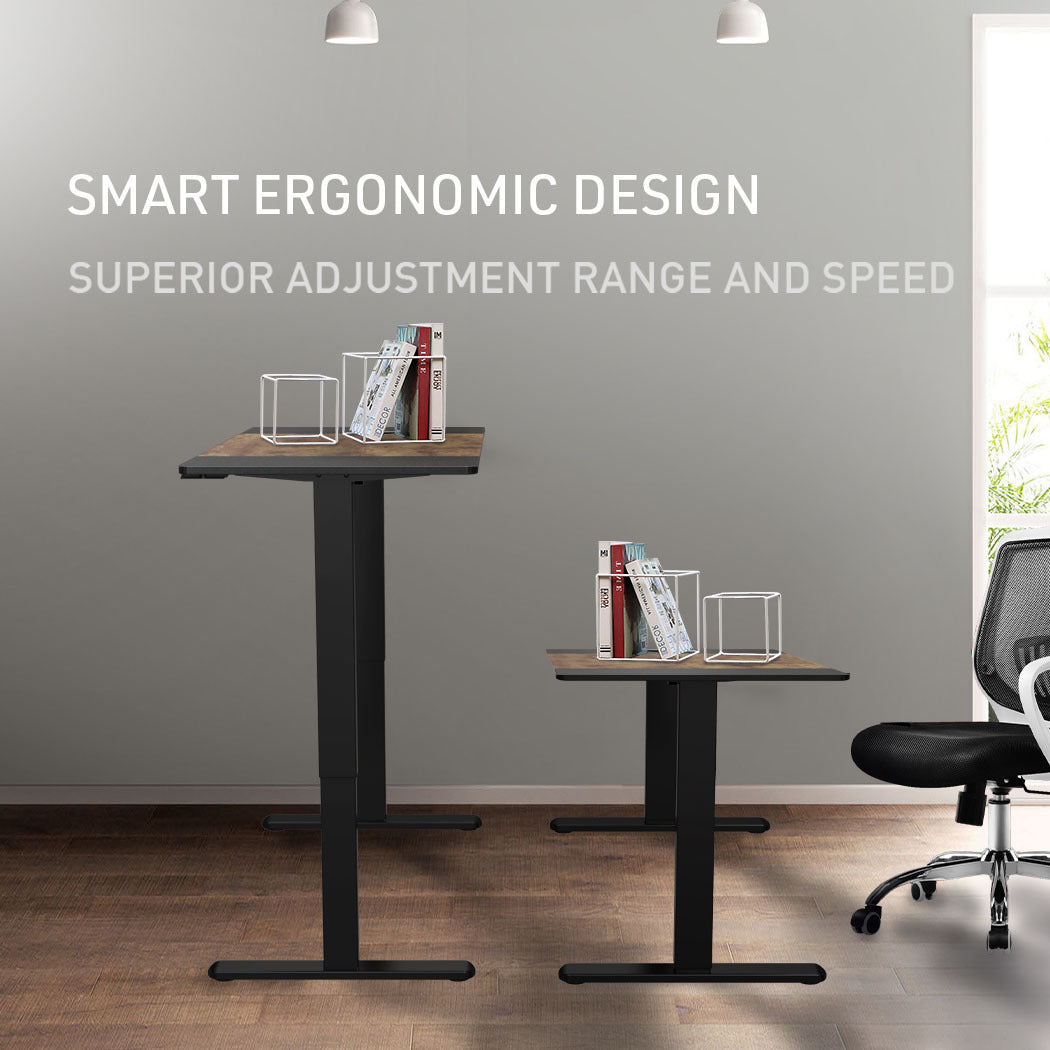 FORTIA Sit Stand Standing Desk, 140x60cm, 72-118cm Height Adjustable, 70kg Load, 2 Tone Oak style/Black Frame