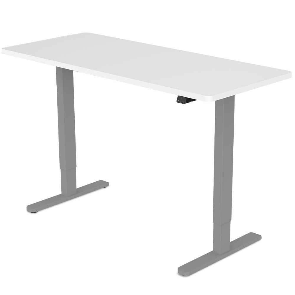 FORTIA Sit Stand Standing Desk, 120x60cm, 72-118cm Height Adjustable, 70kg Load, White/Silver Frame