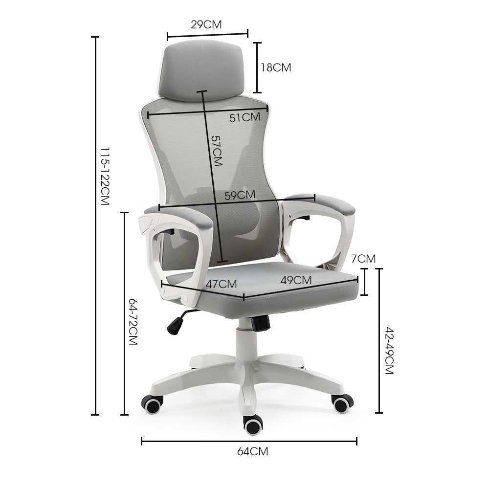 FORTIA Ergonomic Mesh Office Chair Computer Seat with Headrest Adjustable Recline, White/Grey