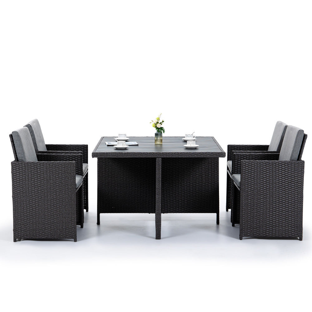 LONDON RATTAN Outdoor Dining Table 5 Piece Furniture Wicker Set, Grey