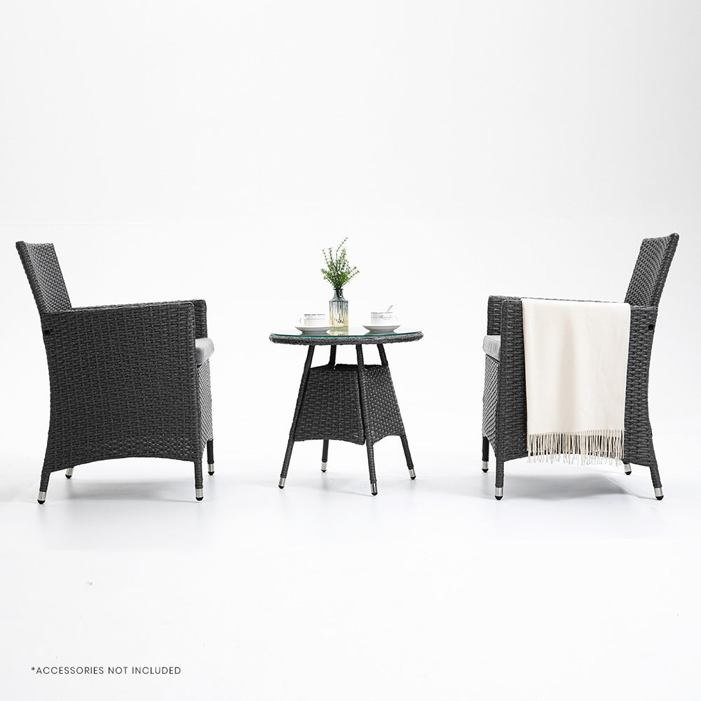 LONDON RATTAN 3 Piece Outdoor Furniture Set with Table and Chairs, Grey