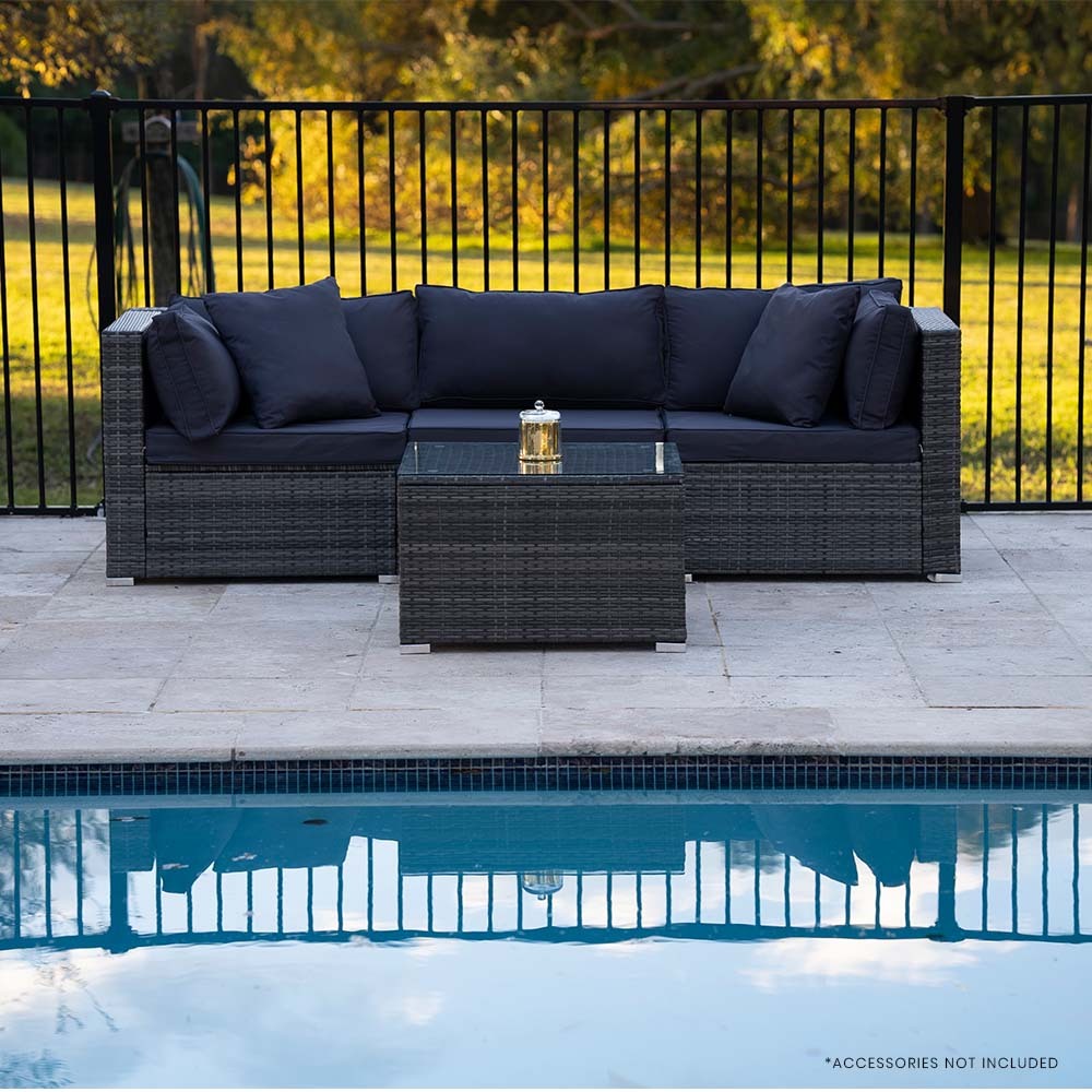 LONDON RATTAN 4 Piece 3 Seater Modular Outdoor Lounge Setting incl. Coffee Table, Grey