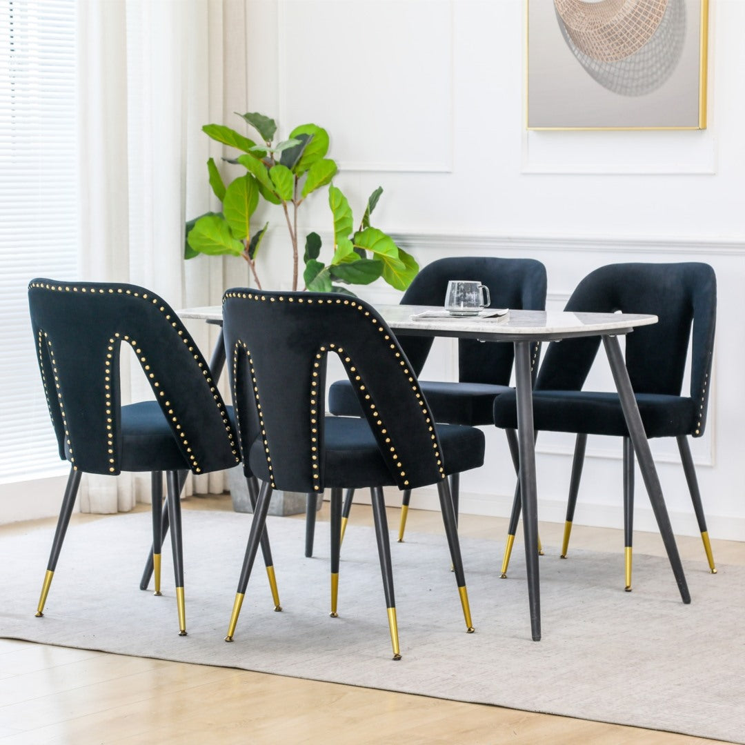 AADEN 2x Velvet Dining chairs with Metal Legs-Black