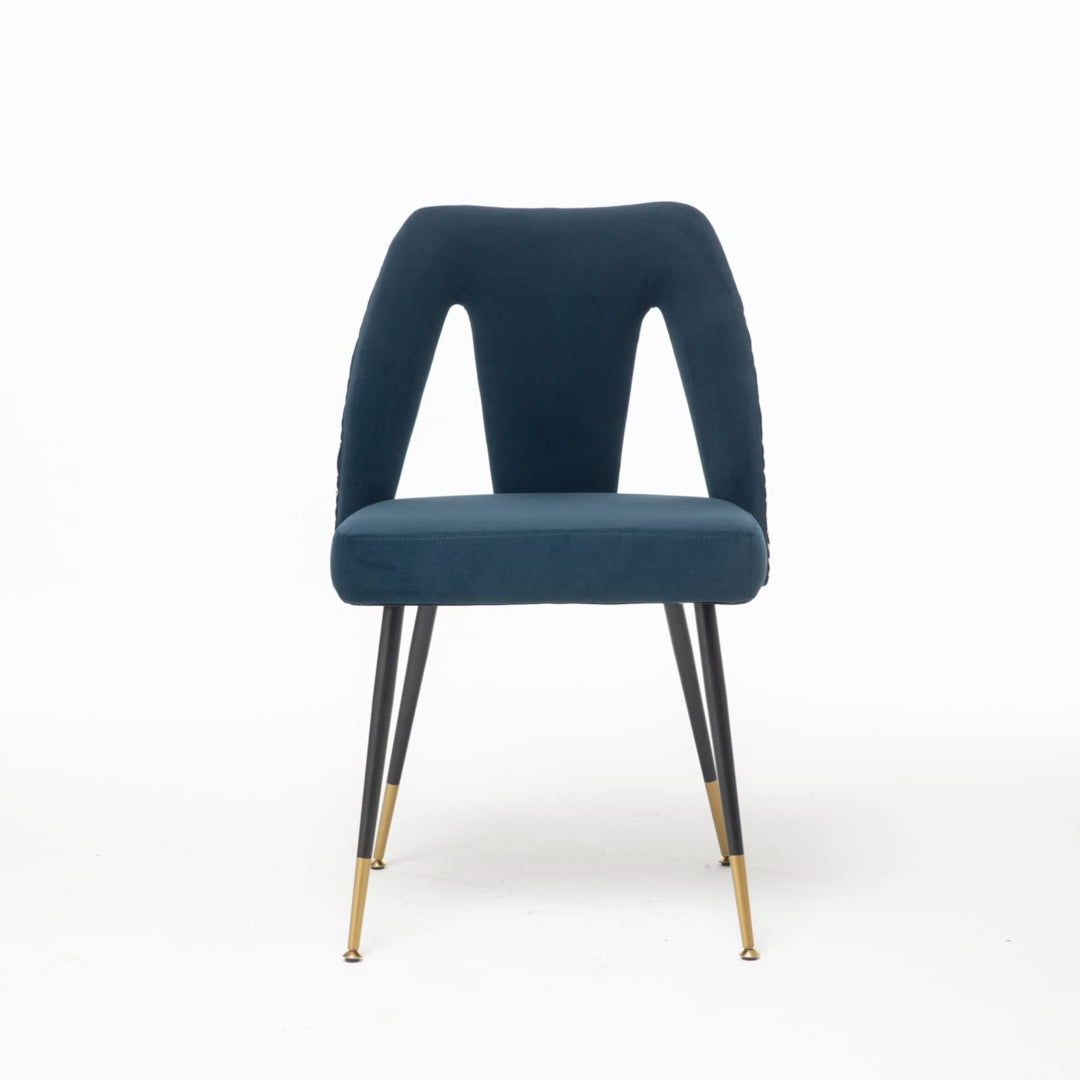 AADEN 2x Velvet Dining chairs with Metal Legs-Blue