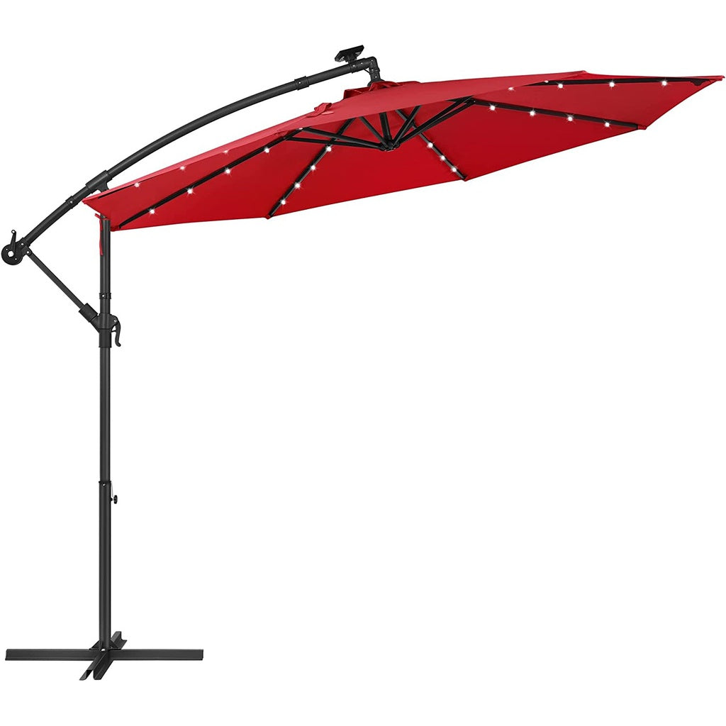 SONGMICS 3m Patio Umbrella with Solar-Powered LED Lights Red