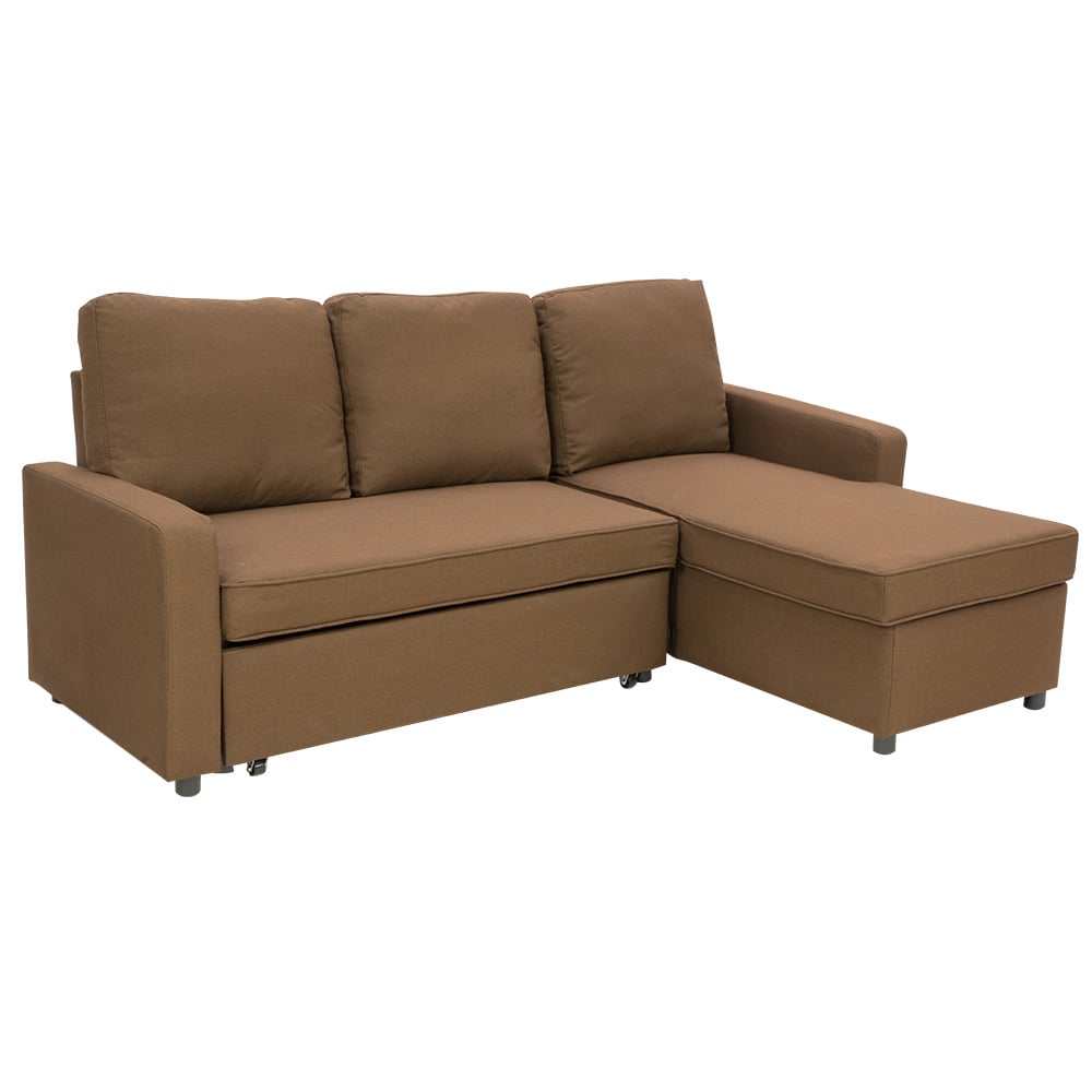 Sarantino Corner Sofa Linen Lounge Couch L-shaped Modular Furniture Chaise Brown