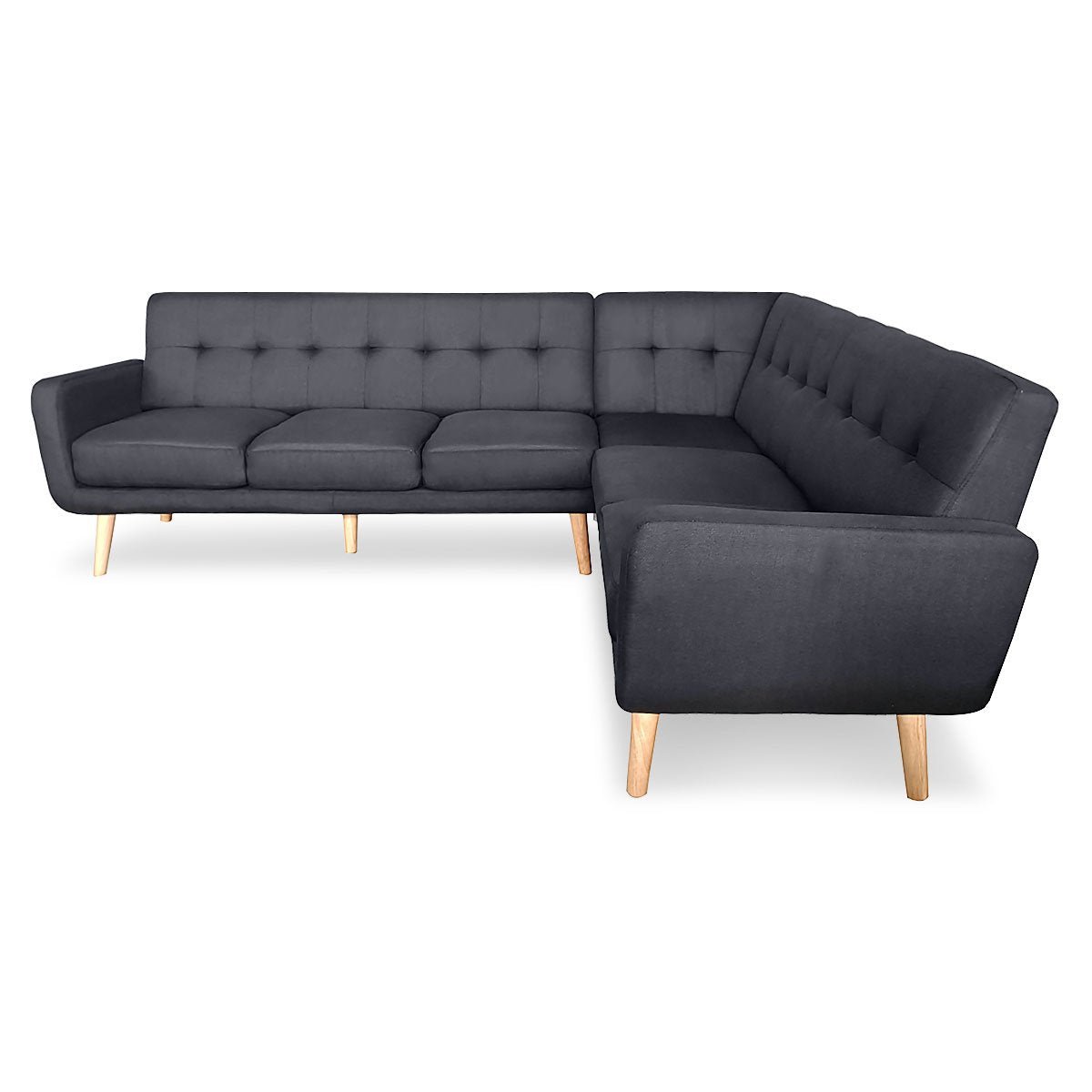 Sarantino Faux Linen Corner Wooden Sofa Lounge L-shaped with Chaise - Black