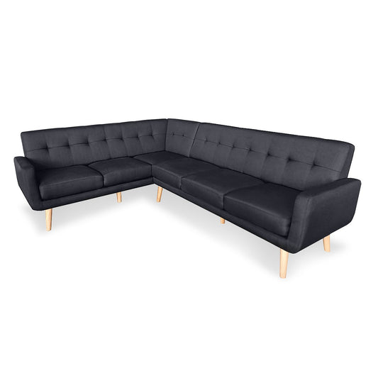 Sarantino Faux Linen Corner Wooden Sofa Futon Lounge L-shaped with Chaise - Black