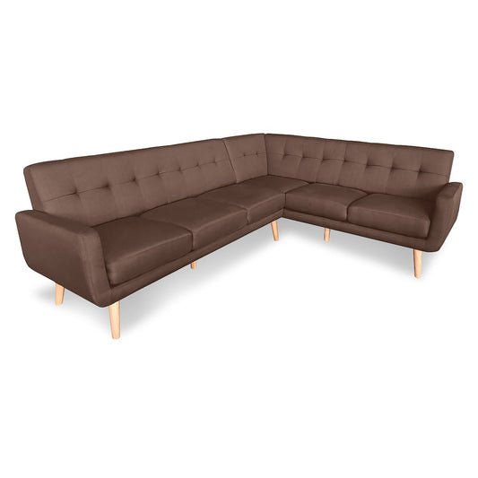 Sarantino Faux Linen Corner Wooden Sofa Lounge L-shaped with Chaise - Brown