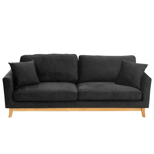 Sarantino 3 Seater Faux Velvet Wooden Sofa Bed Couch Furniture - Black