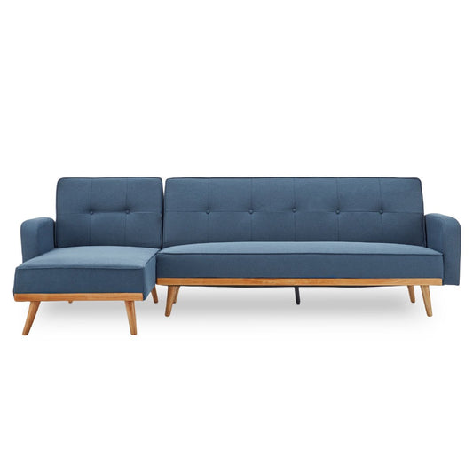 Sarantino 3-Seater Corner Sofa Bed with Chaise Lounge - Blue