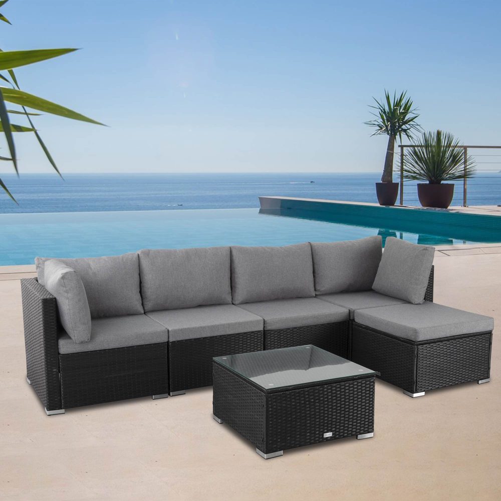 Ottoman-Style Outdoor Lounge Set in Black