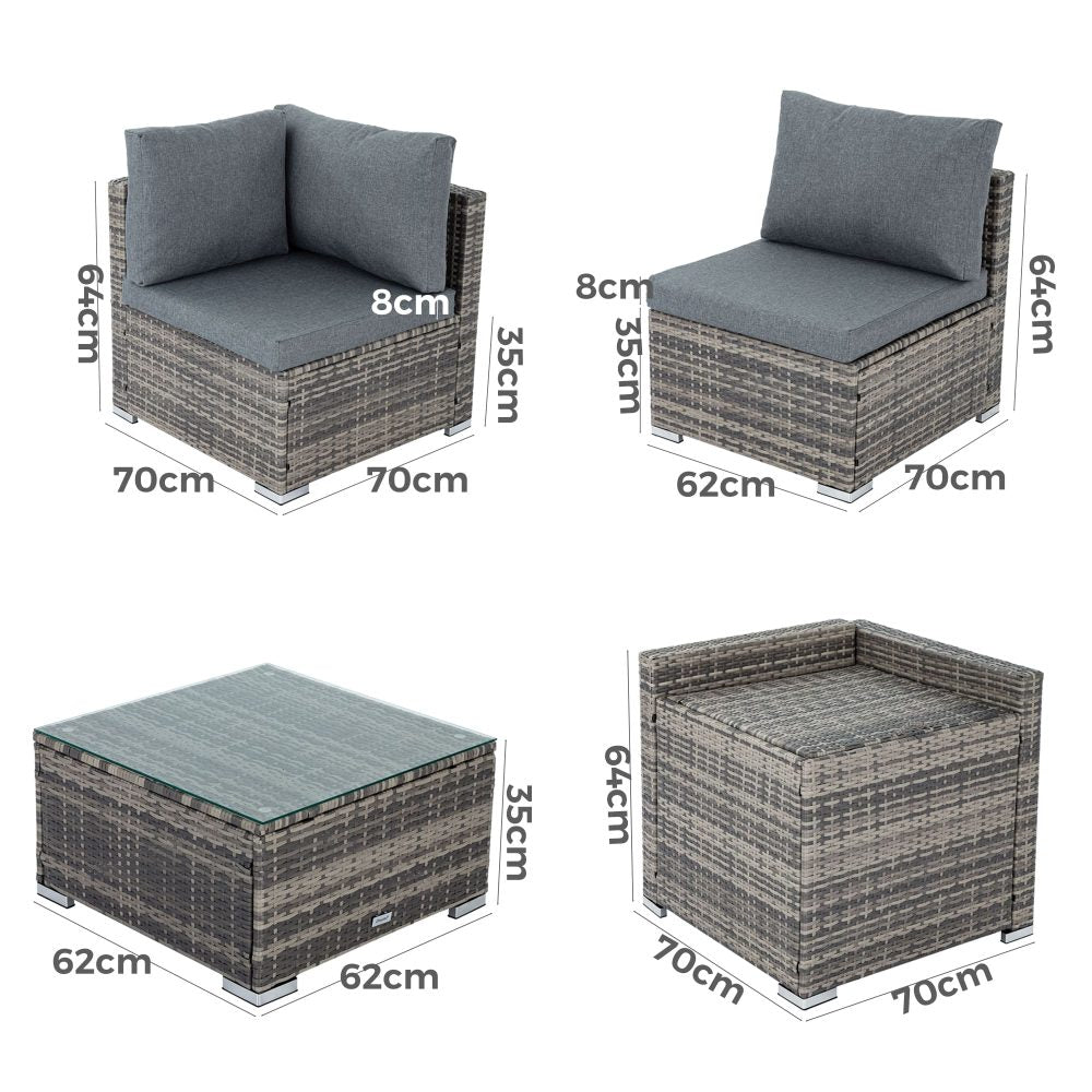 8PCS Outdoor Furniture Modular Lounge Sofa Lizard; Grey