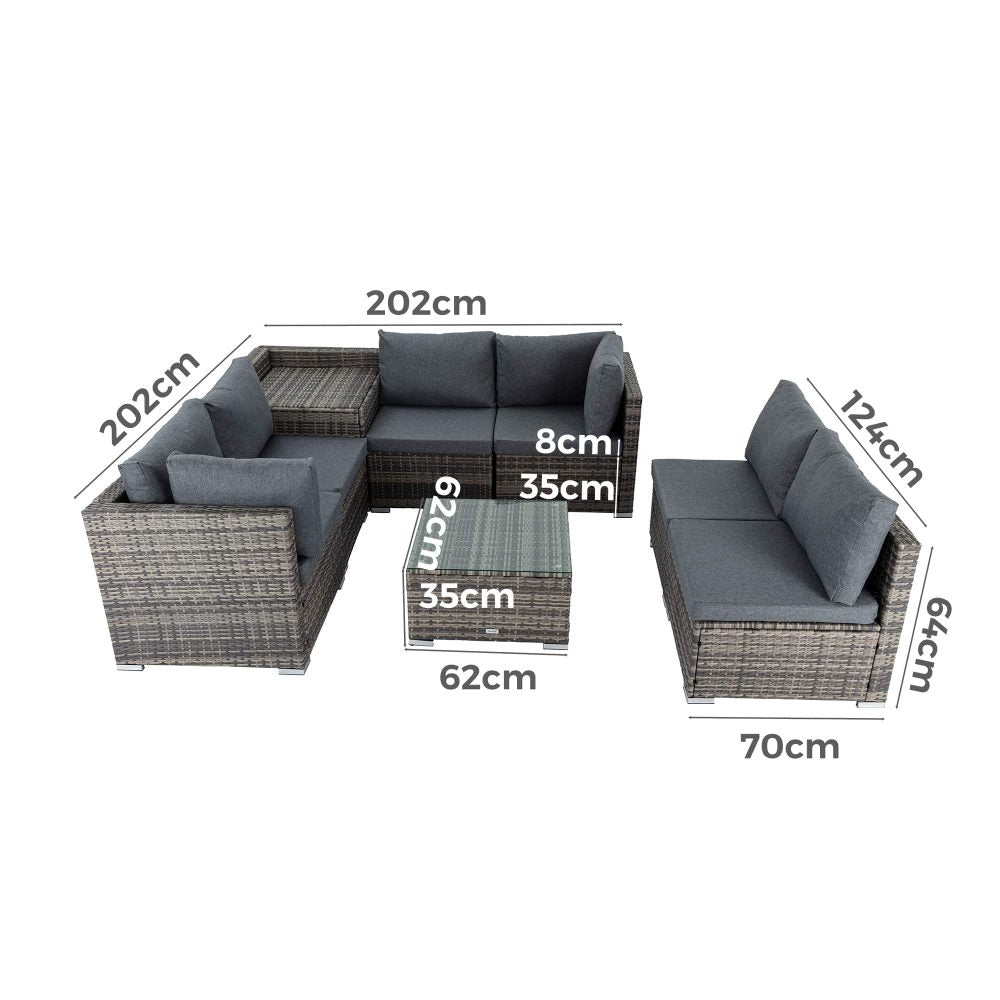 8PCS Outdoor Furniture Modular Lounge Sofa Lizard; Grey