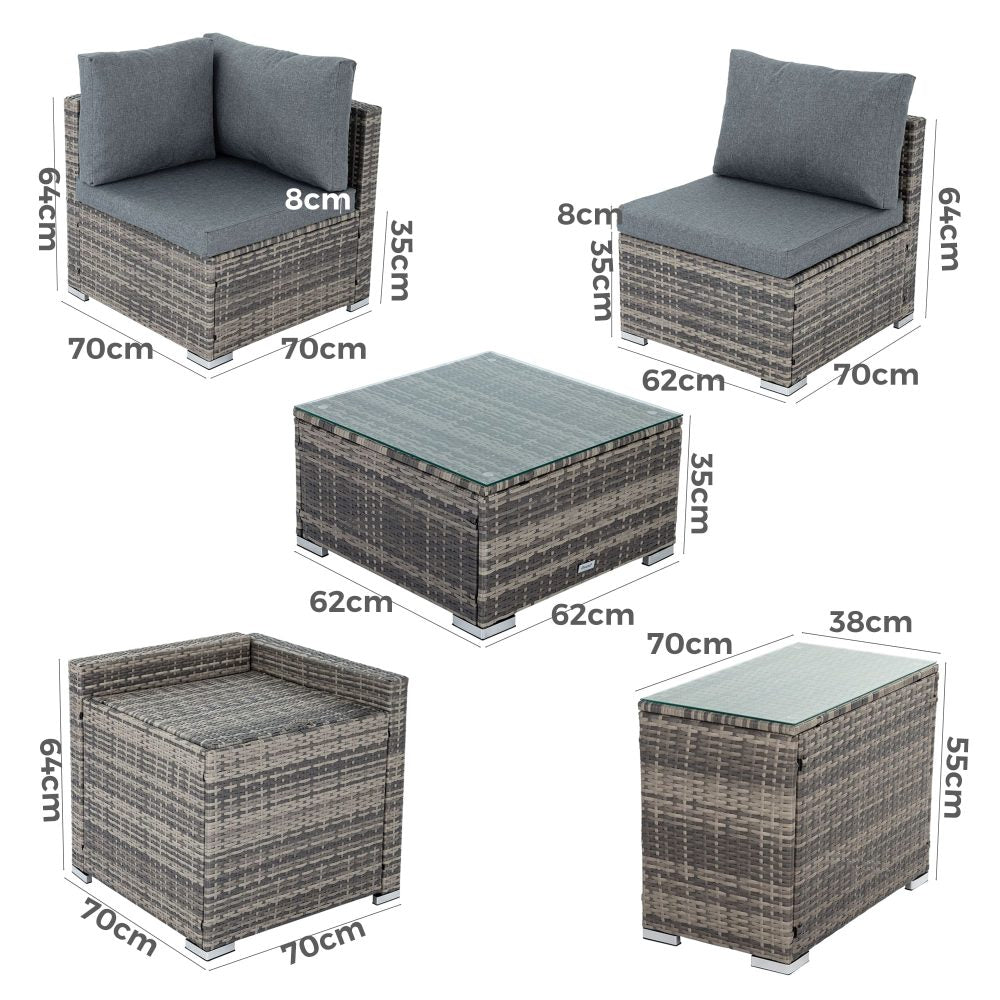 Modular Outdoor Lounge Set 9pcs Sofa, Armchairs and Coffee Table