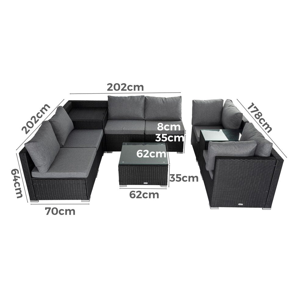 Modular Outdoor Lounge Set 9pcs Sofa, Armchairs and Coffee Table