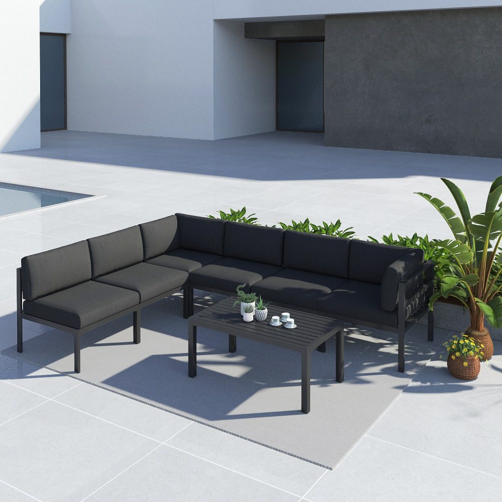 Outdoor Minimalist Charcoal Grey 7-Piece Lounge Set