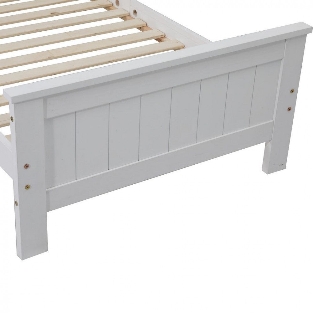 Single Size Solid Pine Timber Bed Frame with Bookshelf Headboard- White