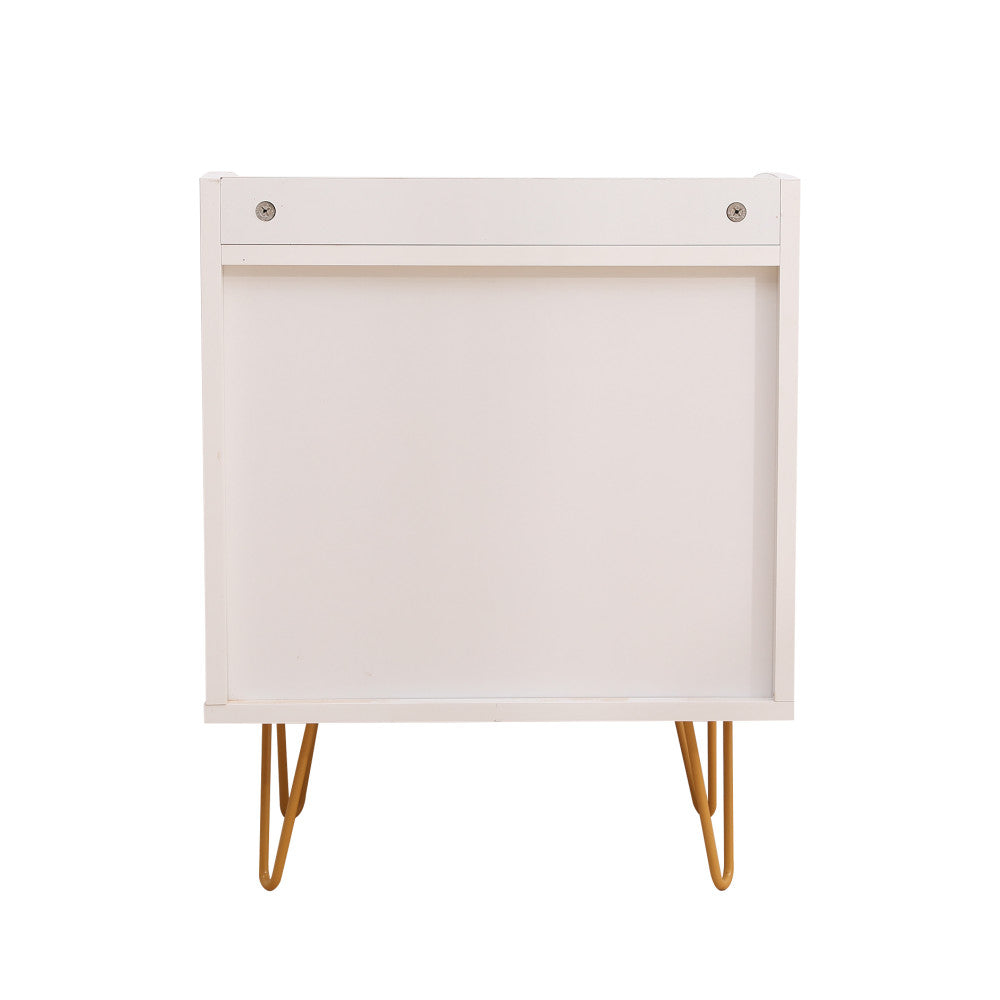 Winston 3 Drawer Nightstand Bedside Table with Gold Steel Legs Tray Top White