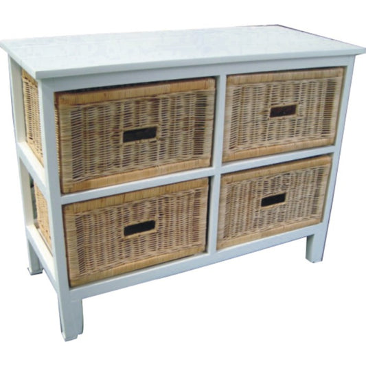 Hyssop Tallboy Wide 4 Chest of Drawers Cane Bedroom Kitchen Bathroom Storage