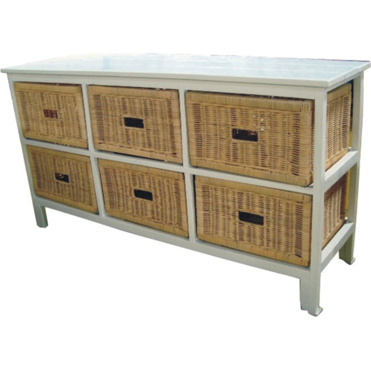 Hyssop Tallboy Wide 6 Chest of Drawers Cane Bedroom Kitchen Bathroom Storage