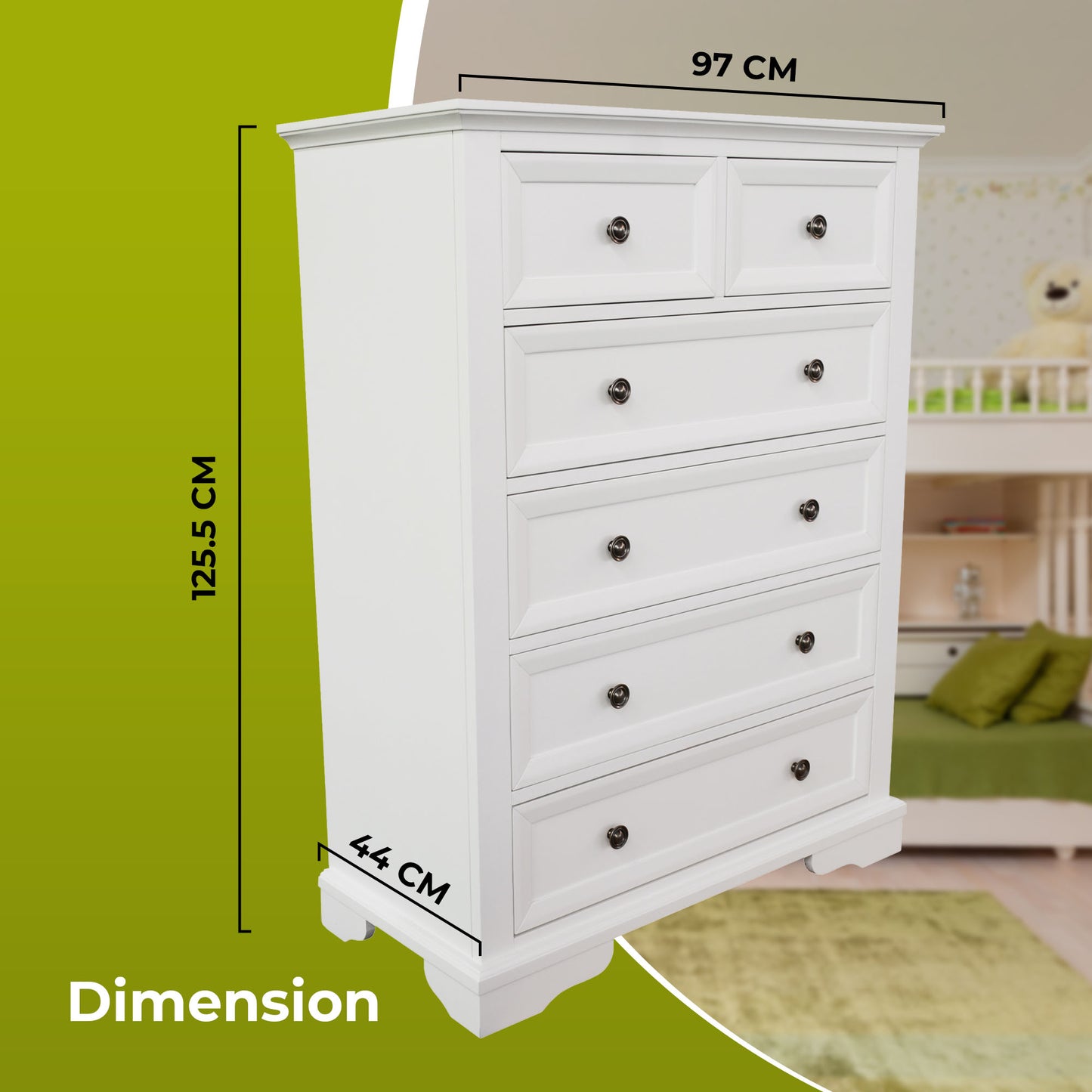 Celosia Tallboy 6 Chest of Drawers Solid Acacia Wood Bed Storage Cabinet - White