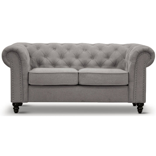 Mellowly 2 Seater Sofa Fabric Uplholstered Chesterfield Lounge Couch - Grey