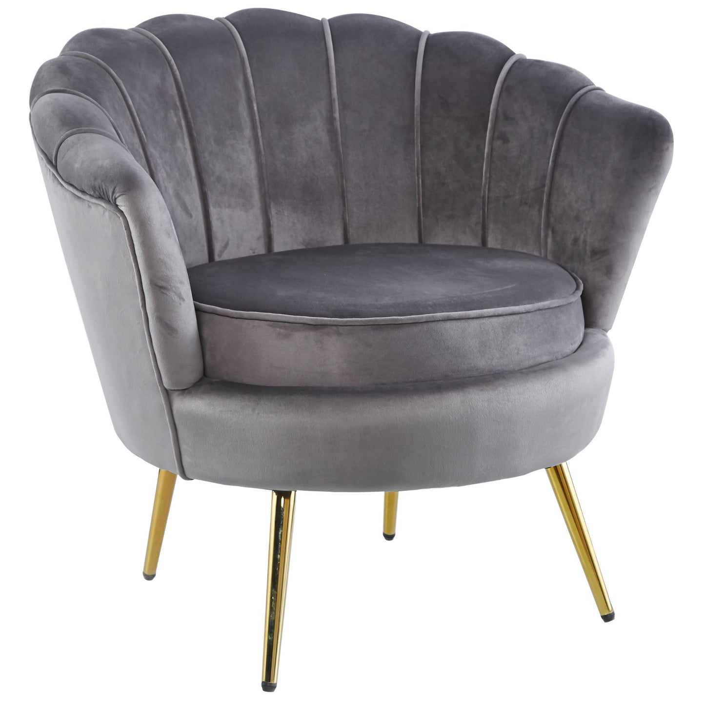 Bloomer Velvet Fabric Accent Sofa Love Chair Round Ottoman Set - Grey