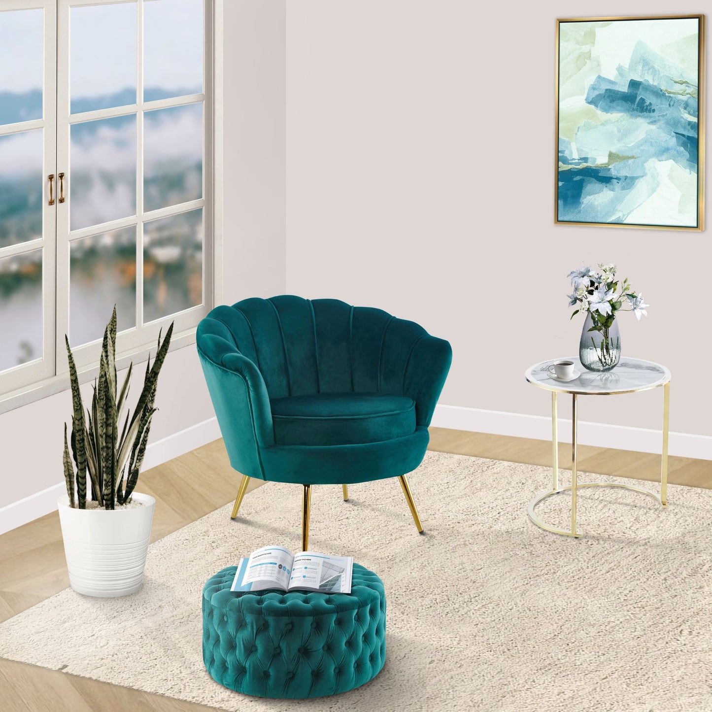 Bloomer Velvet Fabric Accent Sofa Love Chair - Green