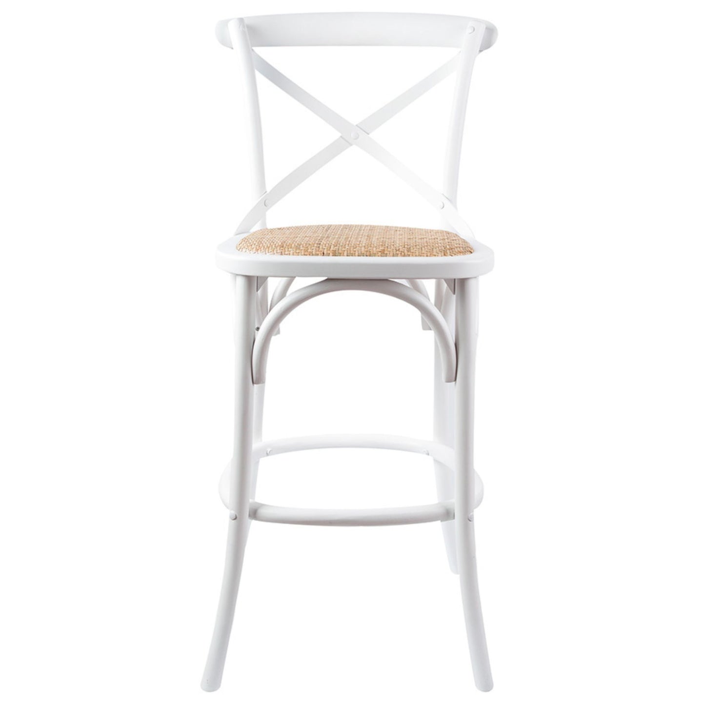 Aster 2pc Crossback Bar Stools Dining Chair Solid Birch Timber Rattan Seat White