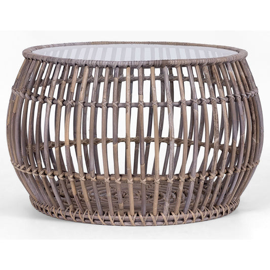 Sage 70cm Glass Topped Rattan Round Coffee Table - Natural