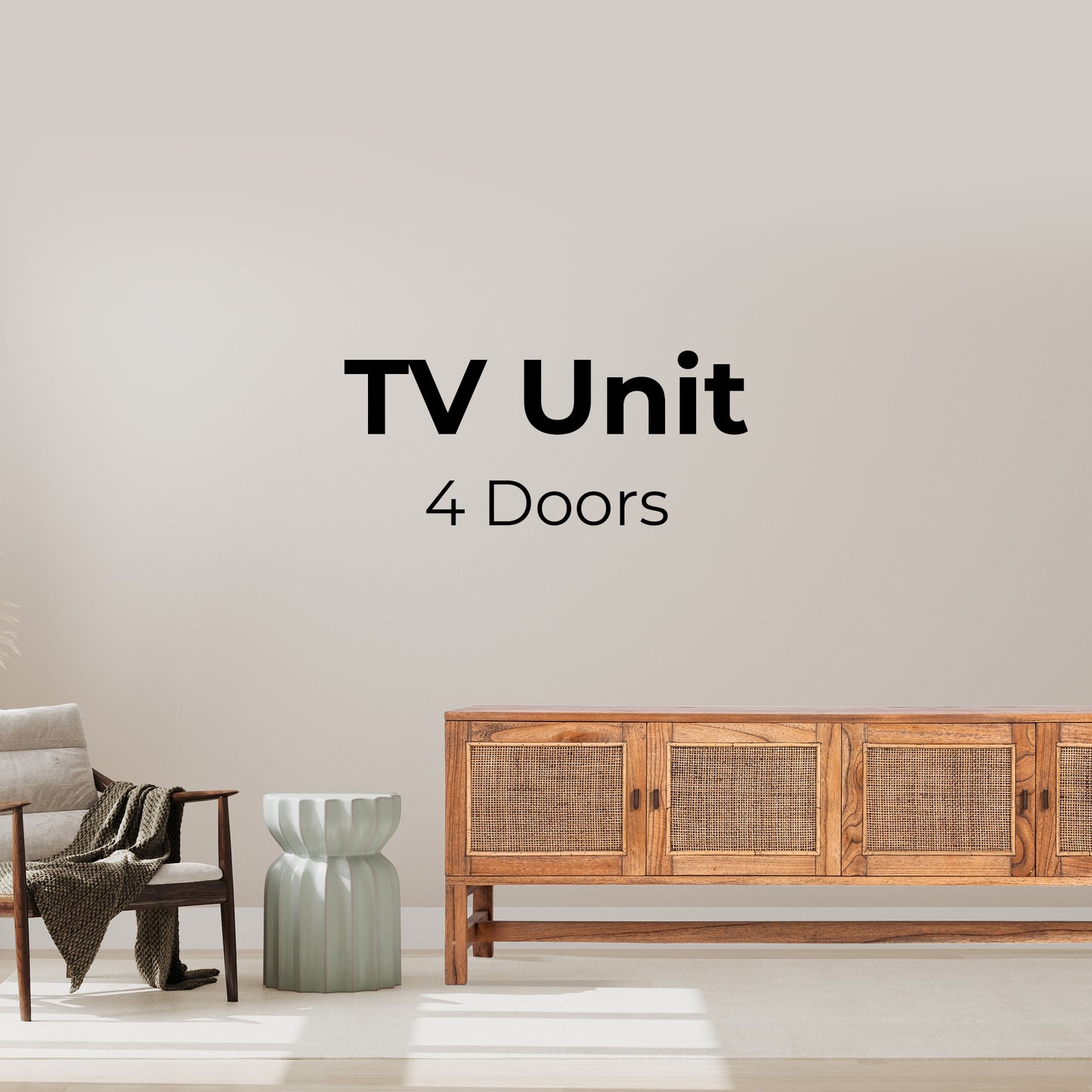 Jasmine ETU Entertainment TV Unit 160cm 4 Door Mindi Wood Rattan - Brown