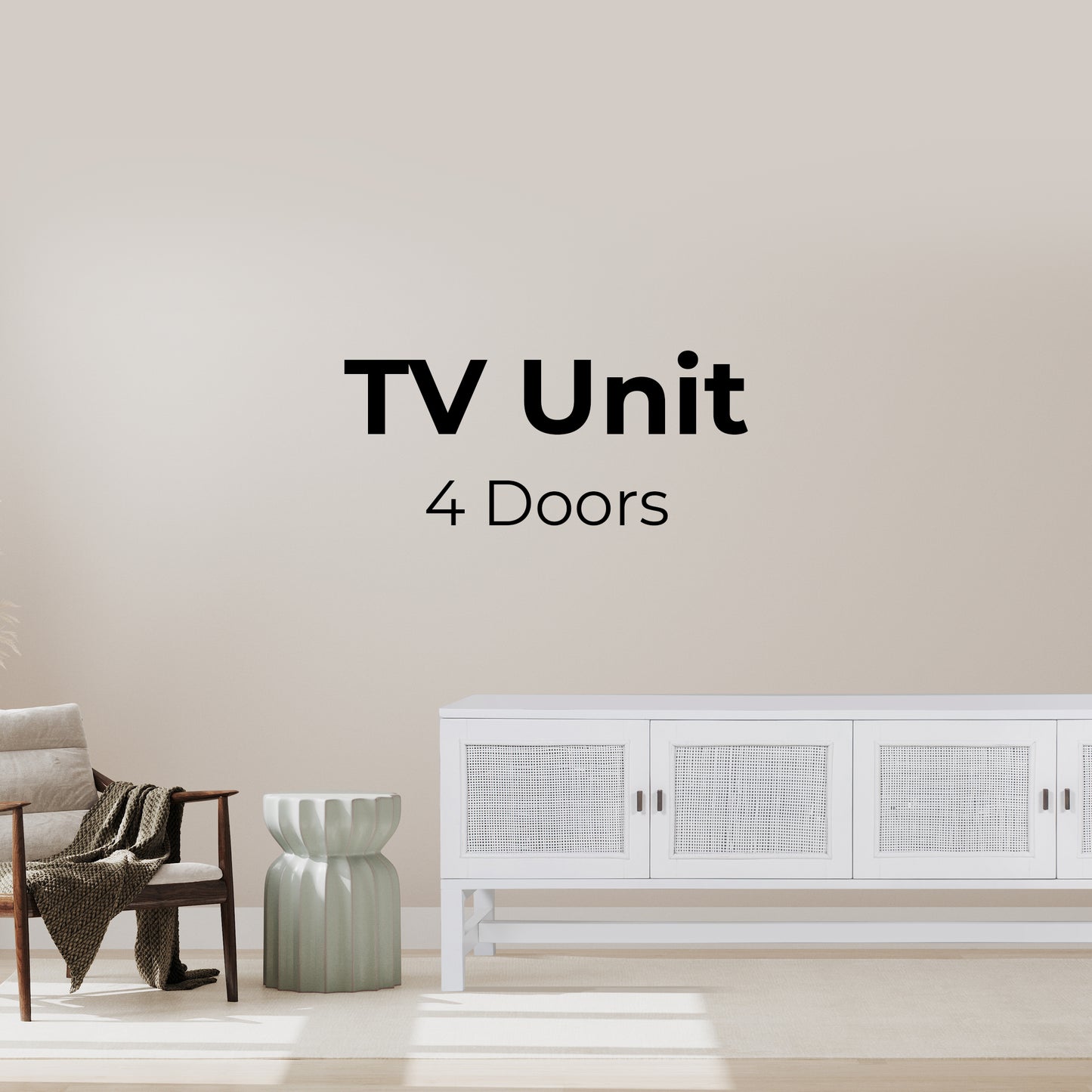 Jasmine ETU Entertainment TV Unit 160cm 4 Door Mindi Wood Rattan - White