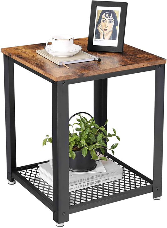 VASAGLE Side Table 2-Tier Nightstand with Mesh Shelf